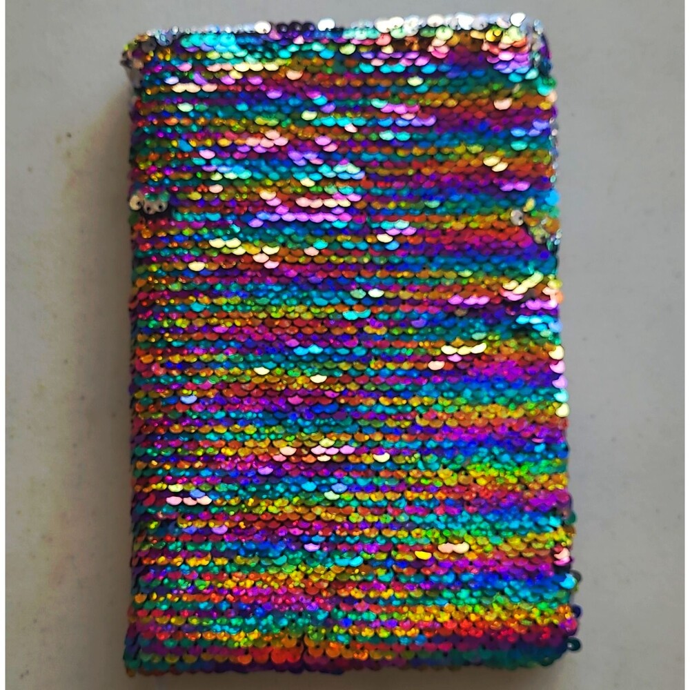 Reversible Rainbow/Silver Sequin Cover Lined Journal Notebook w/ Ribbon Bookmark